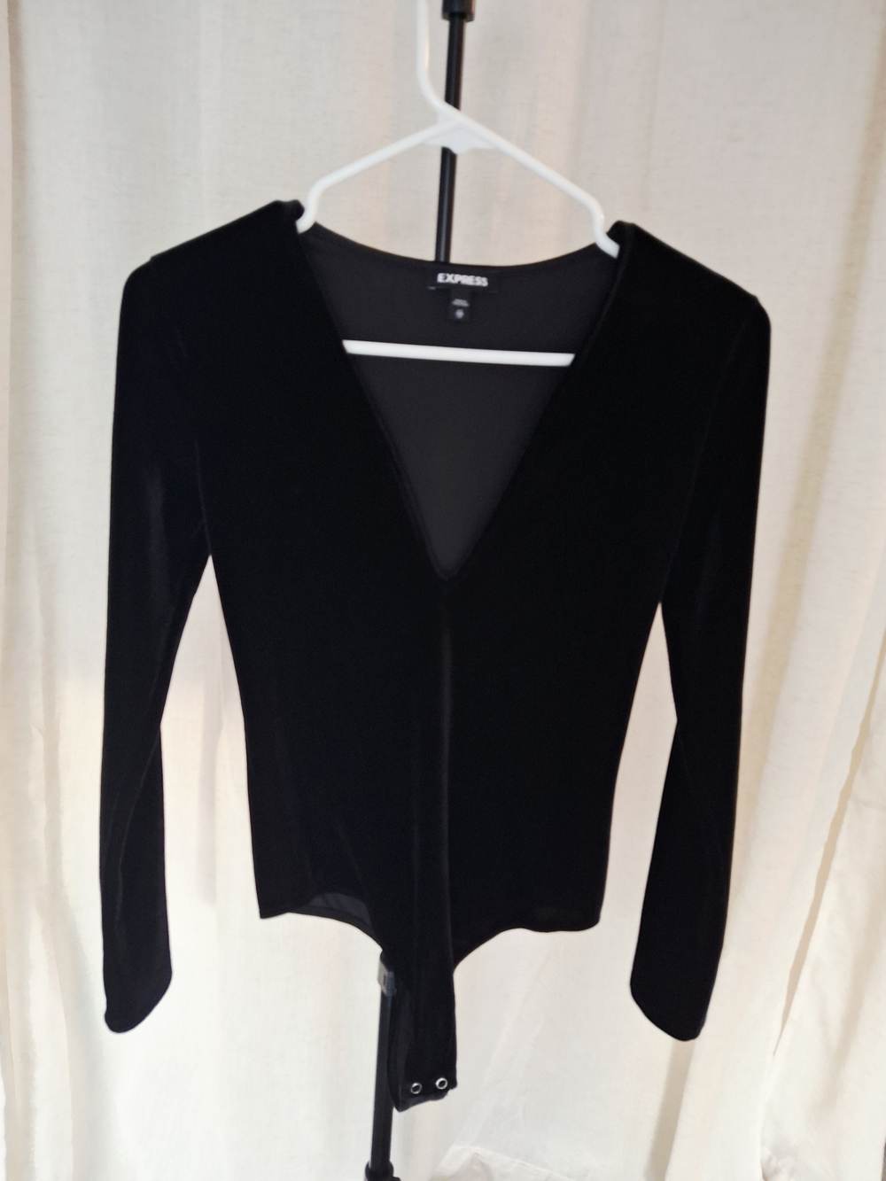 Express Black Velvet Long-Sleeve V-Neck Bodysuit